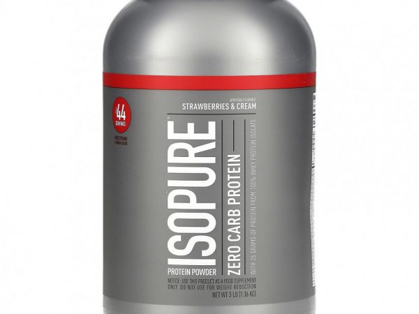 Isopure, Zero Carb, протеиновый порошок, клубника и сливки, 1,36 кг (3 фунта)