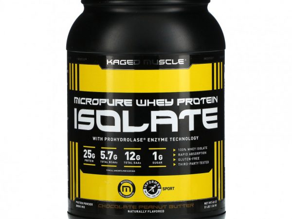 Kaged Muscle, Изолят сывороточного протеина MicroPure, шоколад с арахисовой пастой, 1,36 кг (3 фунта)