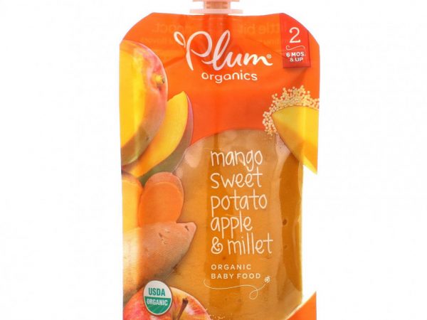 Plum Organics, органическое детское питание, этап 2, манго, батат, яблоко, пшено, 99 г (3,5 унции)