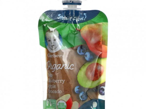 Gerber, Smart Flow, Organic, «Персик, черника, яблоко и авокадо», 99 г (3,5 унции)