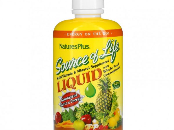 NaturesPlus, Source of Life, жидкая мультивитаминная и минеральная добавка с концентратами цельных продуктов, со вкусом тропических фруктов, 887,10 мл (30 жидк. унций)