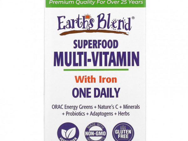 Paradise Herbs, Earth's Blend, комплекс суперфудов и мультивитаминов с железом, для приема один раз в день, 30 вегетарианских капсул
