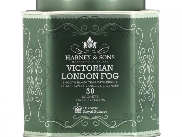 Harney & Sons, Victorian London Fog, мягкий черный чай с яркими цитрусовыми, сладкой ванилью и лавандой, 30 пакетиков, 75 г (2,67 унции)