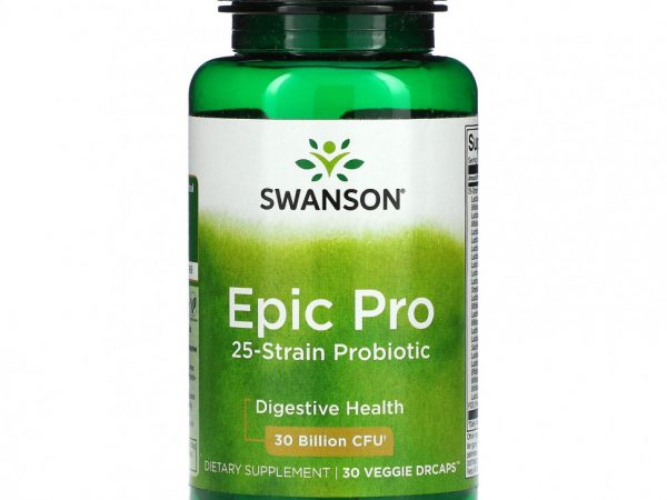Swanson, Пробиотик Epic Pro с 25 штаммами, для пищеварения, 30 млрд КОЕ, 30 вегетарианских капсул DrCaps