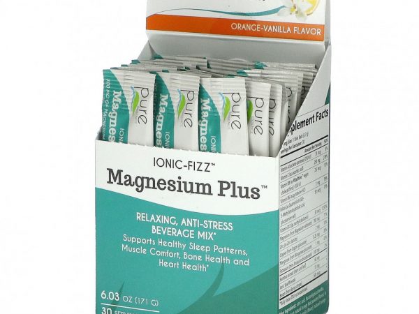 Pure Essence, Ionic-Fizz, Magnesium Plus, апельсин и ваниль, 30 пакетиков по 5,7 г (0,2 унции)