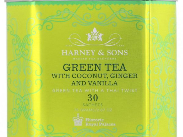 Harney & Sons, зеленый чай с кокосом, имбирем и ванилью, 30 пакетиков, 75 г (2,67 унции)