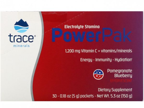 Trace Minerals ®, электролит для повышения выносливости, PowerPak, со вкусом граната и черники, 30 пакетиков по 5 г (0,18 унции)