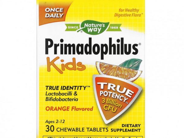 Nature's Way, Primadophilus, для детей от 2 до 12 лет, вкус апельсина, 3 млрд КОЕ, 30 жевательных таблеток