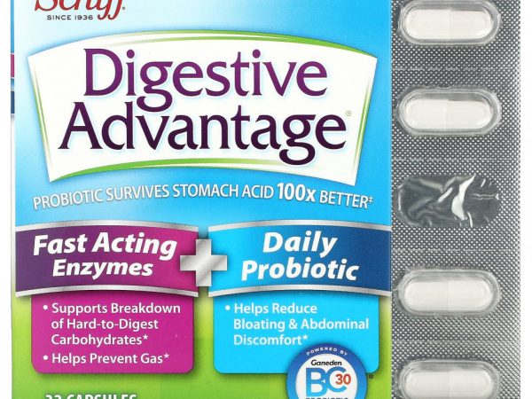 Schiff, Digestive Advantage, быстродействующие ферменты + пробиотик для ежедневного применения, 32 капсулы