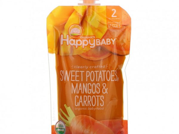 Happy Family Organics, Органическое детское питание, этап 2, от компании 6 месяцев, батат, манго и морковь, 113 г (4 унции)