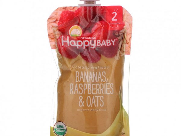 Happy Family Organics, Clearly Crafted, органическое детское питание, этап 2, для детей старше 6 месяцев, банан, малина и овсянка, 113 г (4 унции)