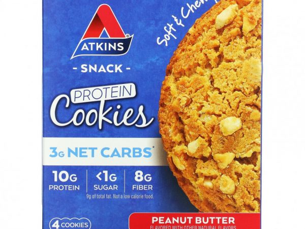 Atkins, Snack, протеиновое печенье, арахисовая паста, 4 печенья, 39 г (1,38 унции)