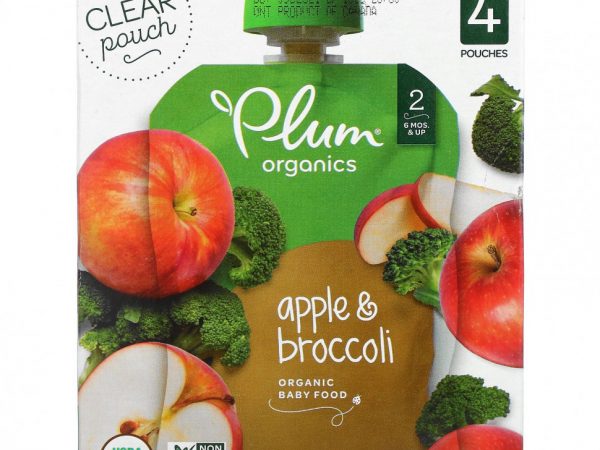 Plum Organics, Органическое детское питание, этап 2, яблоко и брокколи, 4 пакетика по 113 г (4 унции)