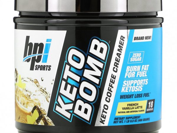 BPI Sports, Keto Bomb, кетогенные сливки для кофе, латте с французской ванилью, 468 г (1 фунт 0,5 унции)