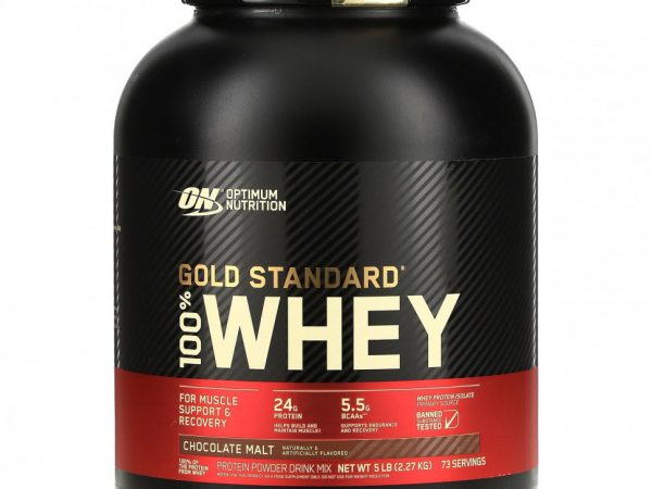 Optimum Nutrition, Gold Standard 100% Whey, шоколадный солод, 2,27 кг (5 фунтов)