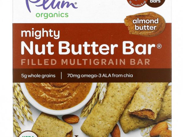 Plum Organics, Mighty Nut Butter Bar, для детей от 15 месяцев, миндальное масло, 5 батончиков, по 19 г (0,67 унции)