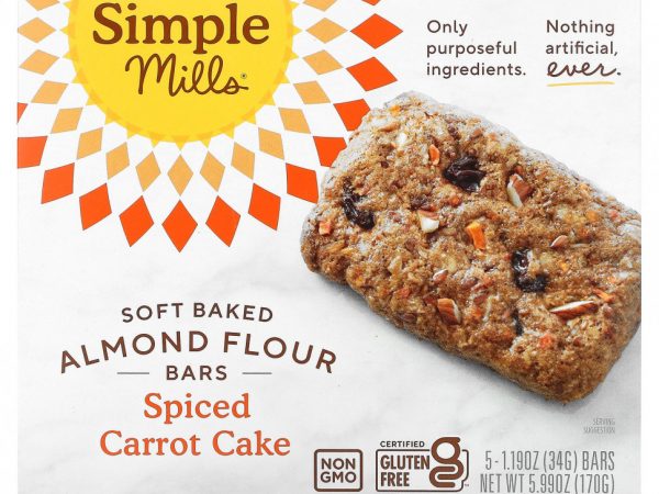 Simple Mills, Мягкие батончики из миндальной муки, пряный морковный пирог, 5 батончиков по 34 г (1,19 унции)