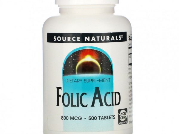 Source Naturals, Фолиевая кислота, 800 мкг, 500 таблеток