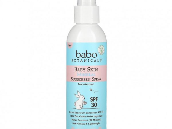 Babo Botanicals, Минеральный солнцезащитный спрей для детской кожи, SPF 30, без отдушек, 177 мл (6 жидк. Унций)