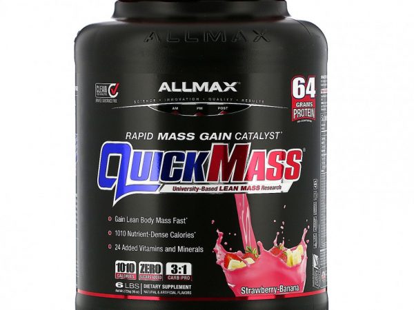 ALLMAX Nutrition, Quick Mass, катализатор быстрого набора массы, клубника-банан, 2,72 кг (6 фунтов)