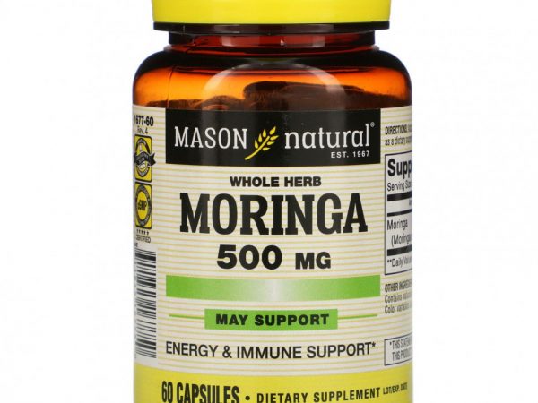 Mason Natural, Цельная трава моринга, 500 мг, 60 капсул