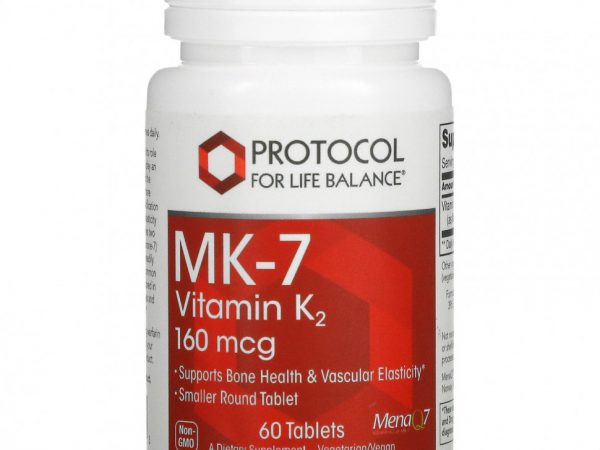 Protocol for Life Balance, MK-7 витамин K2, 160 мкг, 60 таблеток