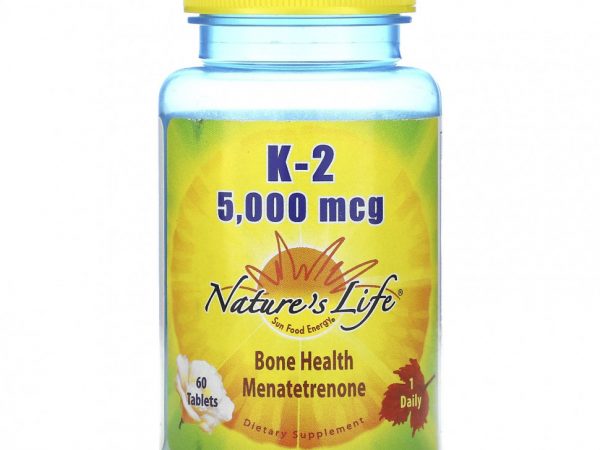 Nature's Life, K-2, менатетренон, 5 000 мкг, 60 таблеток