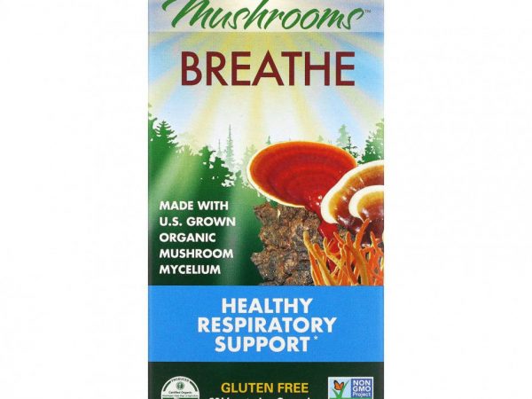 Fungi Perfecti, Host Defense, Breathe, грибы для поддержки здоровья дыхательной системы, 60 вегетарианских капсул