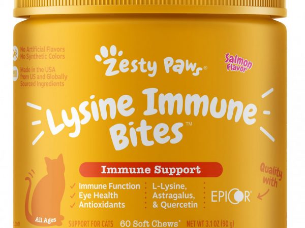 Zesty Paws, Lysine Immune Bites, поддержка иммунитета кошек, для всех возрастов, лосось, 60 жевательных таблеток, 90 г (3,1 унции)