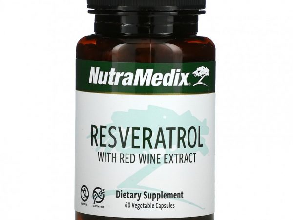 NutraMedix, Ресвератрол с экстрактом красного вина, 60 растительных капсул