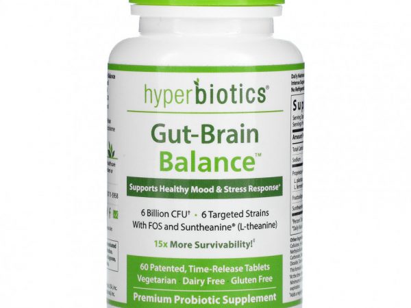 Hyperbiotics, GBX-Focus, Gut-Brain Connection, 6 млрд КОЕ, 60 запатентованных таблеток постепенного высвобождения