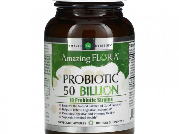 Amazing Nutrition, Amazing Flora, пробиотик, 50 миллиардов, 60 растительных капсул