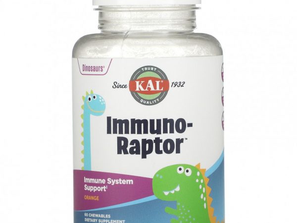 KAL, Dinosaurs, Immuno-Raptor, комплекс для поддержки иммунитета, со вкусом апельсина, 60 жевательных таблеток