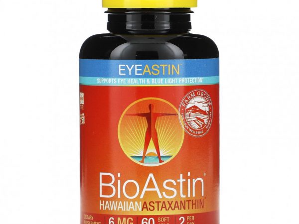 Nutrex Hawaii, BioAstin, EyeAstin, гавайский астаксантин, 6 мг, 60 мягких таблеток