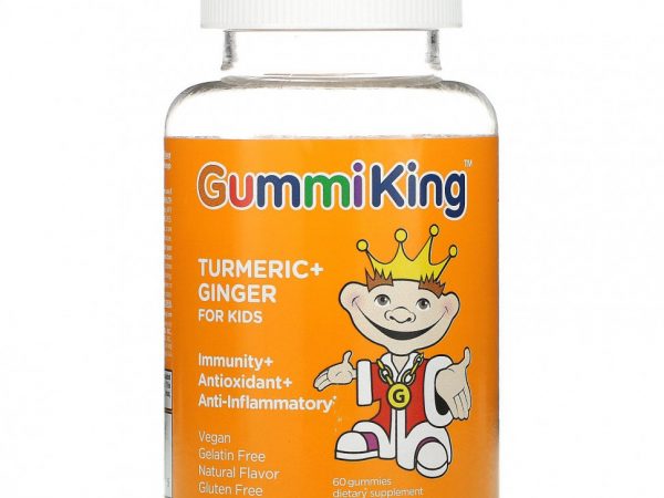 GummiKing, Куркума и имбирь, для детей, иммунитет, антиоксидант и противовоспалительное средство, манго, 60 жевательных таблеток