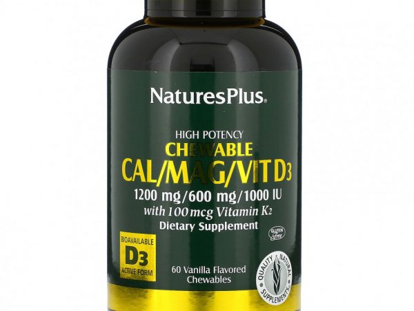 NaturesPlus, комплекс с кальцием, магнием и витамином D3, со вкусом ванили, 60 жевательных таблеток
