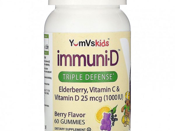 YumV's, бузина, витамины C и D, тройная защита, ягодный вкус, 25 мкг (1000 МЕ), 60 жевательных мармеладок
