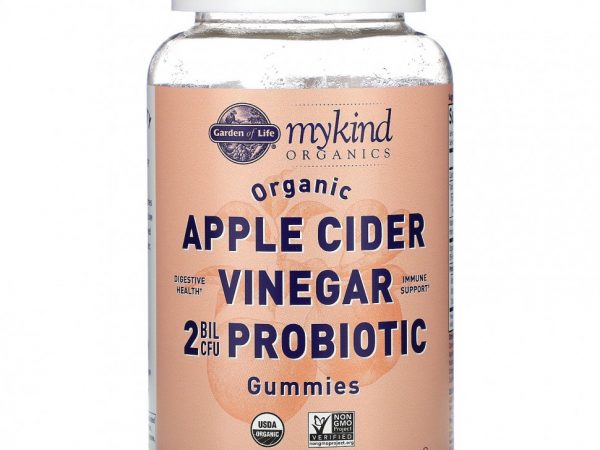 Garden of Life, MyKind Organics, жевательные мармеладки с органическим яблочным уксусом и пробиотиками, 2 млрд КОЕ, 60 веганских жевательных таблеток