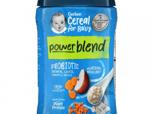Gerber, Powerblend Cereal for Baby, Probiotic Oatmeal, Lentil, Carrots & Apples, Crawler, 8+ Months, 8 oz (227 g)
