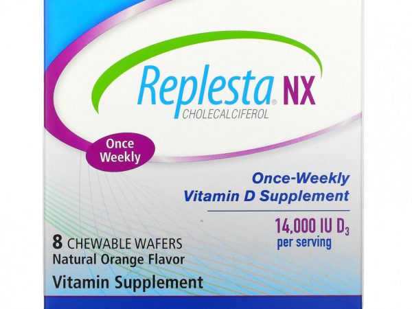 Replesta, NX Cholecalciferol, витамин D для приема 1 раз в неделю, натуральный апельсин, 14000 МЕ, 8 жевательных вафель