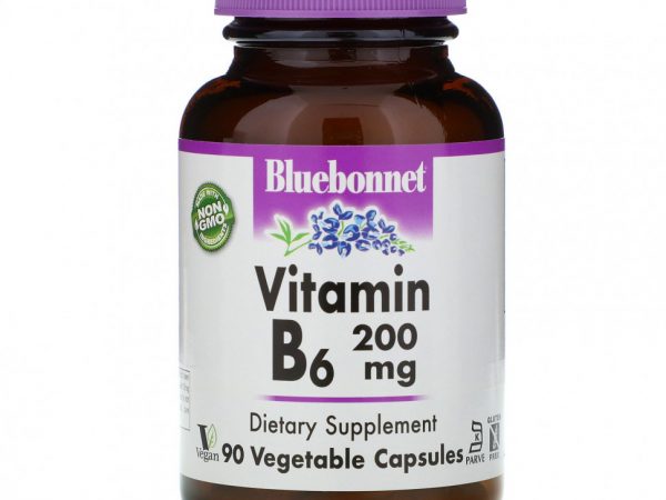 Bluebonnet Nutrition, витамин В6, 200 мг, 90 растительных капсул