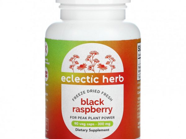 Eclectic Institute, Raw Fresh Freeze-Dried, черная малина, 300 мг, 90 растительных капсул без ГМО
