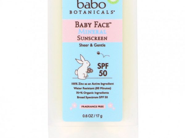 Babo Botanicals, Baby Face, солнцезащитное средство на минеральной основе в виде стика, SPF 50, 17 г