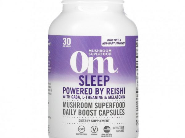 Om Mushrooms, Sleep, на основе рейши с ГАМК, L-теанином и мелатонином, 90 растительных капсул