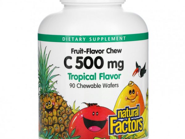 Natural Factors, Vitamin C, Tropical , 500 mg , 90 Chewable Wafers