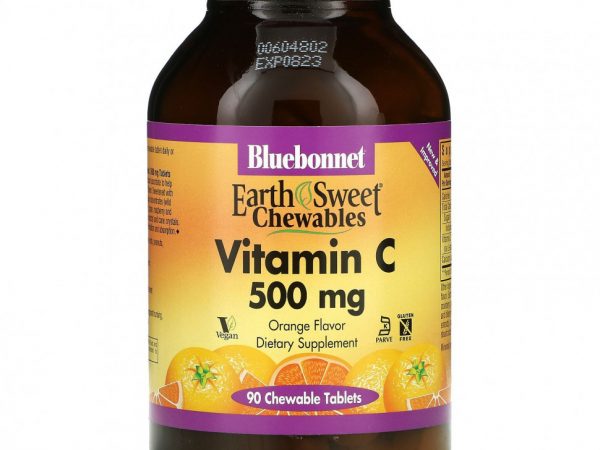 Bluebonnet Nutrition, EarthSweet, жевательные таблетки, витамин C, апельсин, 500 мг, 90 жевательных таблеток