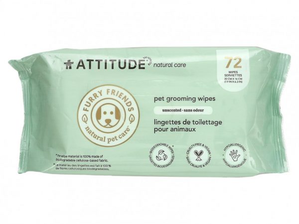 ATTITUDE, Салфетки для ухода за домашними животными, без запаха, 72 салфетки
