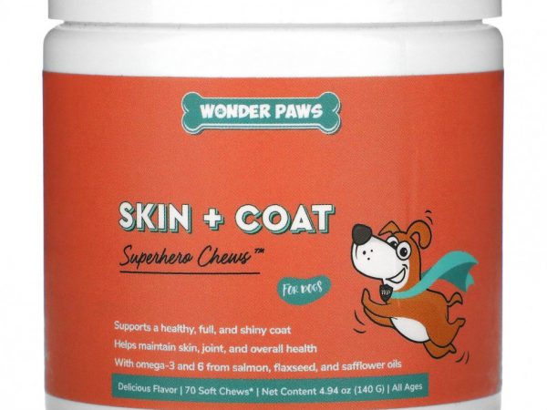 Wonder Paws, Super Chews For Dogs, для кожи и шерсти, для всех возрастов, 70 жевательных таблеток, 140 г (4,94 унции)