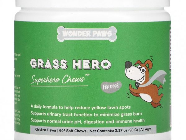 Wonder Paws, Grass Hero, Superhero Chews для собак, для всех возрастов, с курицей, 60 жевательных таблеток, 90 г (3,17 унции)