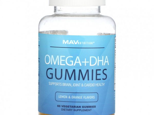 MAV Nutrition, Жевательные мармеладки с омега + ДГК, лимон и апельсин, 60 вегетарианских жевательных мармеладок